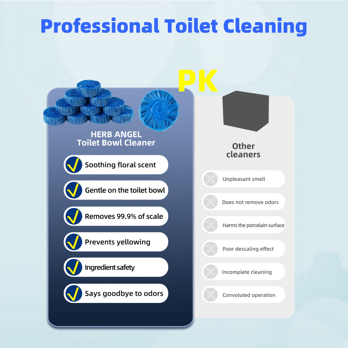 Toilet Bowl Cleaner Tablets Automatic – 12 / 24 / 32 Count Blue Blocks, Low Odor, Stain Removing & Long-Lasting Deodorant for Home & RV