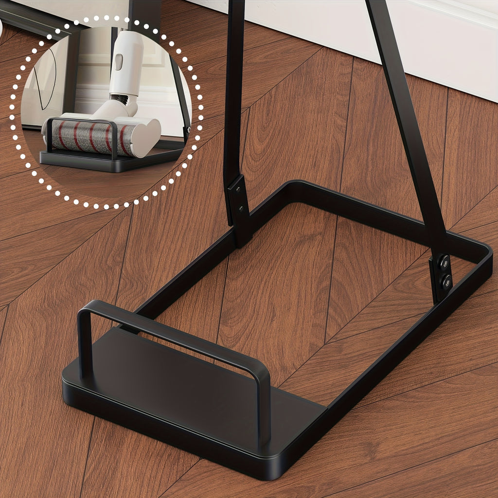 Vacuum Cleaner Storage Stand with Open Shelf – Freestanding Handheld Vacuum Organizer Rack for Stick Vacuums & Accessories, Space-Saving Floor Stand, Black & White