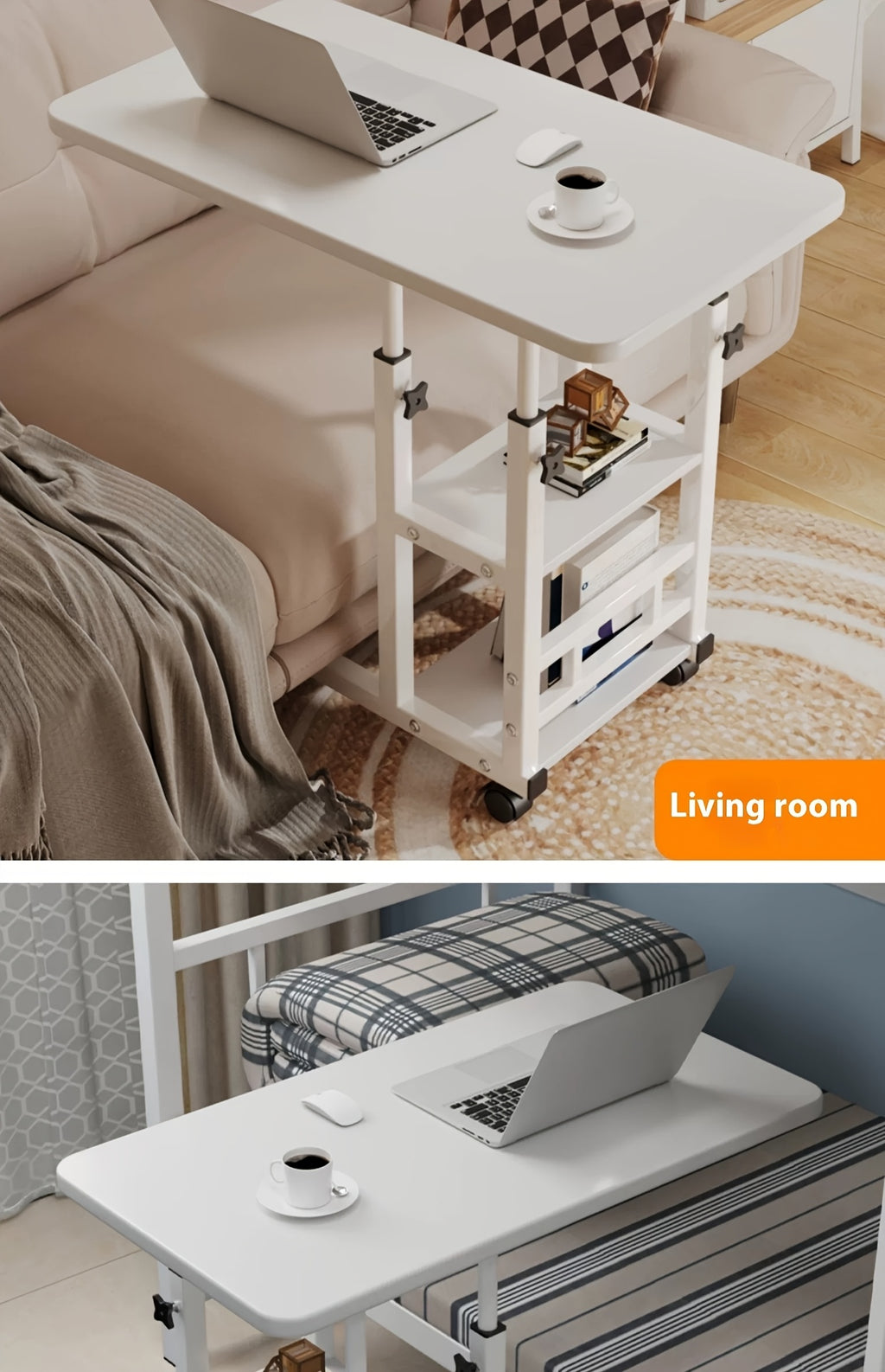 Rolling Laptop Desk Movable Adjustable Height 360 Degree Rotating Wheels Bedside Computer Desk for Bedroom Living Room Dormitory Multifunctional Student Writing Desk Multiple Colors