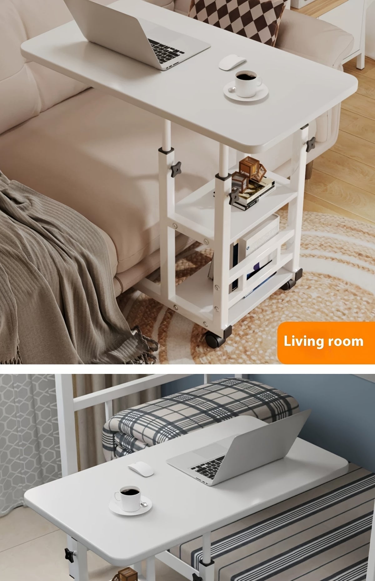 Rolling Laptop Desk Movable Adjustable Height 360 Degree Rotating Wheels Bedside Computer Desk for Bedroom Living Room Dormitory Multifunctional Student Writing Desk Multiple Colors