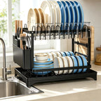 Dish Drying Rack 2-Tier Large Kitchen Counter Dish Rack with Drip Tray Drainage Holder – Dish Drainer for Dishes Knives Cups Cutting Boards