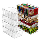 8-Pack Clear Plastic Food Storage Organizer Bins with 4 Compartments – Removable Dividers for Pantry, Kitchen, Fridge & Cabinet Organization of Snacks, Spice Packets & Pouches