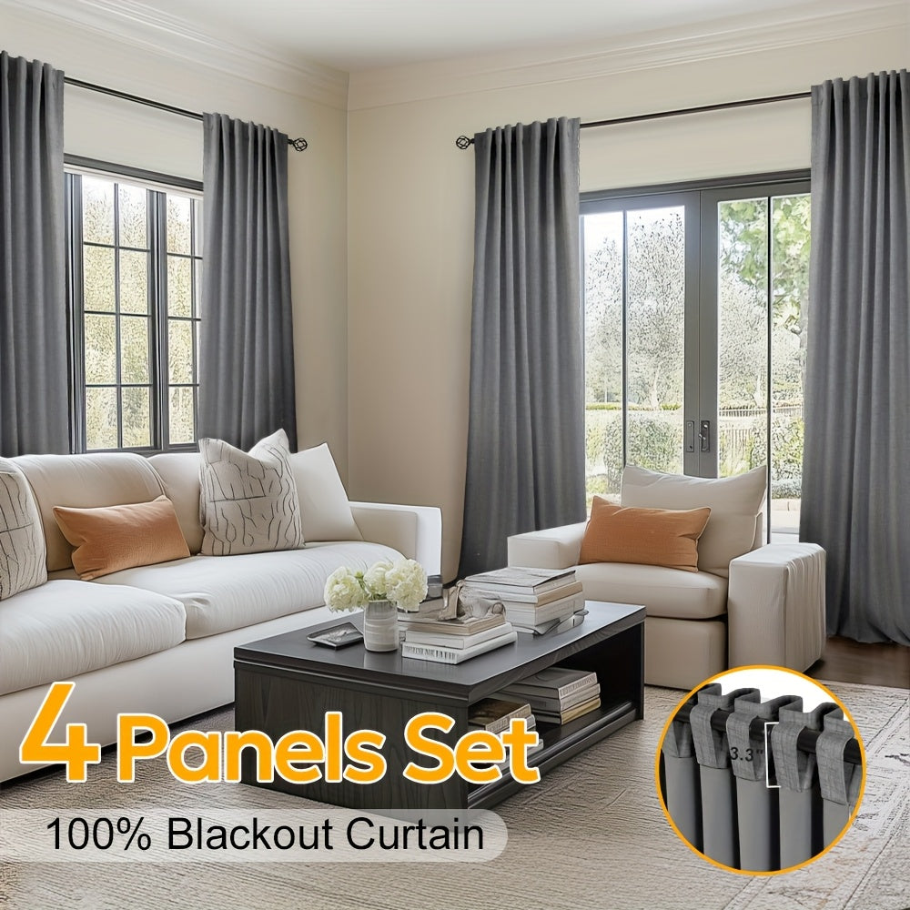 100% Blackout Curtains Back Tab & Rod Pocket for Bedroom Living Room - Thermal Insulated Darkening Drapes 2 & 4 Panel Sets for Windows Office Kitchen, Modern Home Decor