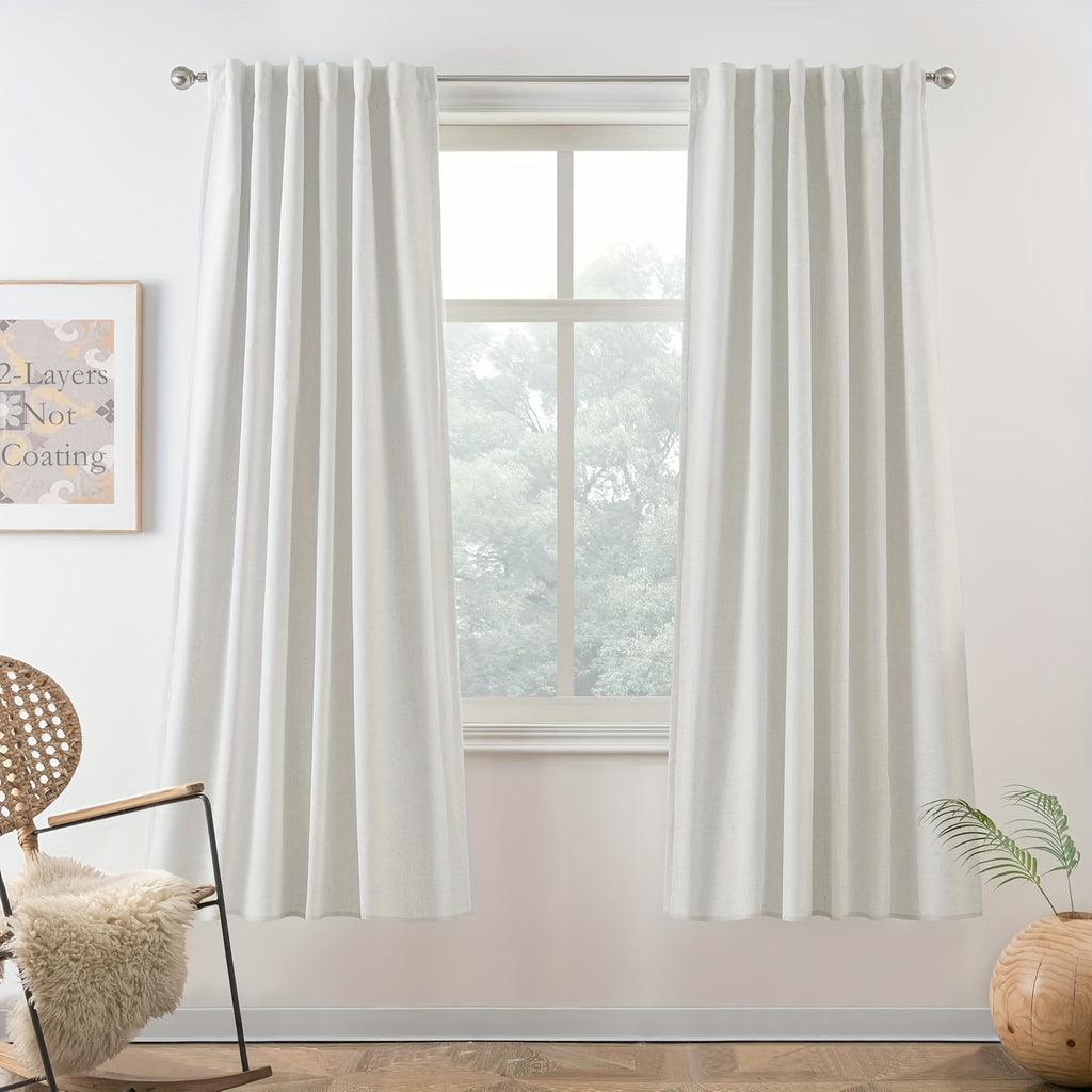 Linen Blackout Curtains 2 Panels – 100% Light Blocking Farmhouse Thermal Insulated Drapes, Rod Pocket Back Tab Ring Clips, Machine Washable, Living Room Bedroom, 9 Colors Multiple Sizes