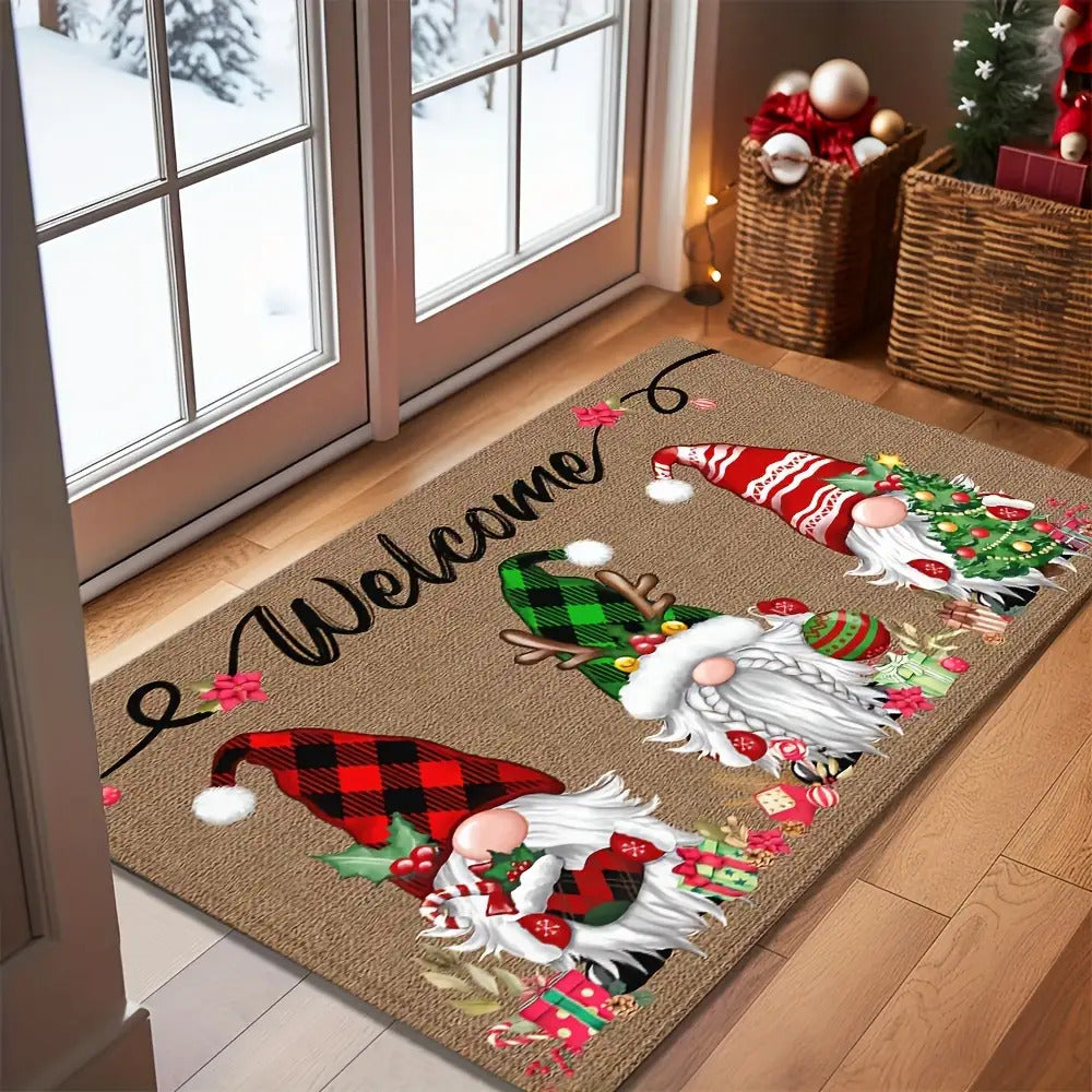Christmas Gnome Doormat Non-Slip Machine Washable 6mm Thick Holiday Welcome Mat 100% Polyester Winter Home Decoration Indoor Outdoor Entry Rug - 19.6x31.4 and 31x47 Inch