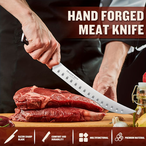 10-Inch Premium Brisket Carving Knife – High Carbon Steel, Granton Edge, Hand-Forged with Ergonomic Wood Handle, Razor-Sharp Meat Slicing Knife for BBQ, Brisket & Turkey, Gift Box Included