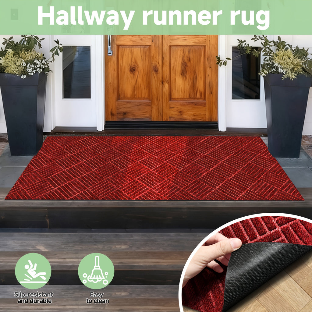 Hallway Runner Rug Non-Slip Vintage Diamond Pattern Machine Washable Rubber Backed – Kitchen, Entryway & Living Room Runner, 5 Sizes, Dark Gray & Dark Red