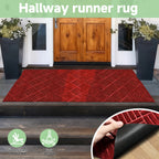 Hallway Runner Rug Non-Slip Vintage Diamond Pattern Machine Washable Rubber Backed – Kitchen, Entryway & Living Room Runner, 5 Sizes, Dark Gray & Dark Red