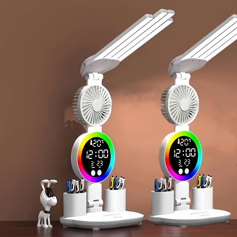 Smart Touch LED Desk Lamp USB Dual Head with Built-in Fan, 3-Color Dimmable, Smart Display, Pen Storage & Night Light – Eye-Caring Study & Home Office Lamp – 1 or 2 Pack