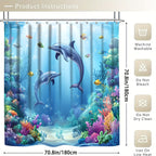 4pcs Sea Dolphin Coral Shower Curtain Set Blue Ocean Undersea World Fish Seaweed - 12 Hooks Toilet Lid Cover Non-Slip U-Shape Bath Mat Machine Washable | Nuvia Haven