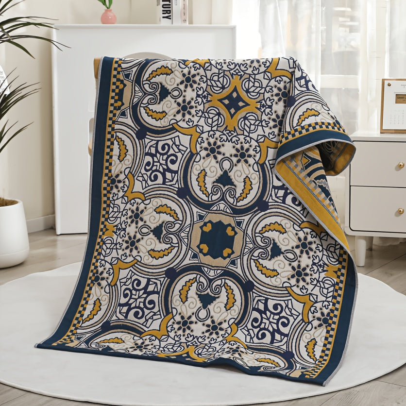 Printed Cotton Bath Towel 31x63 Inch - Soft Quick-Dry Absorbent 100% Cotton Towel, No Pilling No Shedding, Boho Patterns for Home and Beach Use
