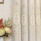 3D Embroidered Blackout Curtain Panel – Luxury Heavy Fabric, Grommet Top, Thermal Insulated | Living Room, Bedroom & Office | Beige | 6 Sizes | Nuvia Haven