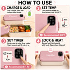 Heated Lunch Box Rechargeable with Timer - Self-Warming Portable Bento Box 80°C Keep Warm for Women & Men, Insulated Meal Prep Container with Lid, Electric Lunch Box for Work & Office
