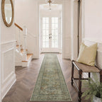 Washable Area Rug Sage Green Vintage Print - Low Pile Non-Slip Backing, Machine Washable Thin Flat Rug for Living Room Bedroom Entryway, Multiple Sizes