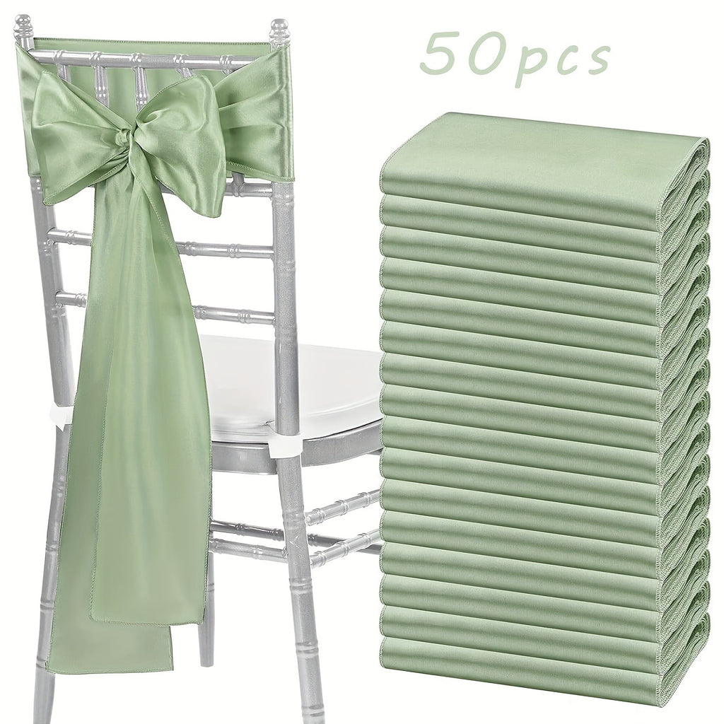 50pcs Satin Chair Sashes Bow Ribbons for Wedding Reception Banquet Restaurant Party Hotel Event Decoration – Universal Chair Belt Streamer 7 x 108 Inches