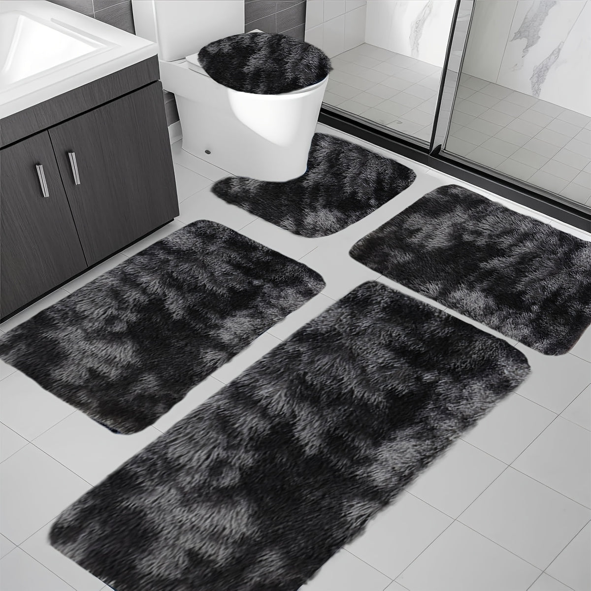 Plush Bath Rugs Set 1-6 Pieces, Multi-Color Microfiber Non-Slip Bathroom Mats – Soft Water Absorbent Thick Machine Washable Toilet Mats for Bathroom, Tub & Shower