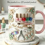 Nail Polish Ceramic Coffee Mug 11oz – Funny 3D Effect Manicure Cup, Two-Color Handle, Dishwasher Safe, Gift for Nail Techs & Beauty Lovers, Home Office Decor