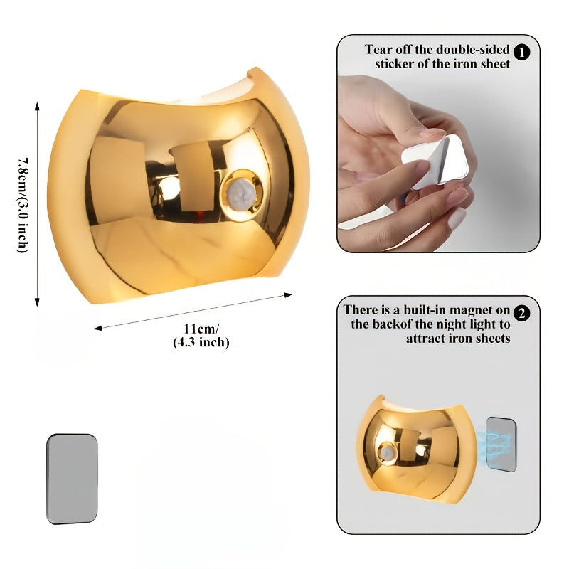 Motion Sensor Night Light Rechargeable – Magnetic Wall Light with 60-Day Battery, Wireless LED for Bedroom, Hallway, Staircase & Wardrobe (Gold, Silver or Black)