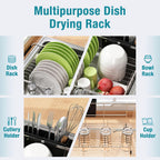Stainless Steel Over-the-Sink Dish Drying Rack & Colander Strainer Basket with Expandable Grip – Heavy-Duty Sink-Mounted Dish Drainer for Vegetable Washing & Space-Saving Kitchen Organization