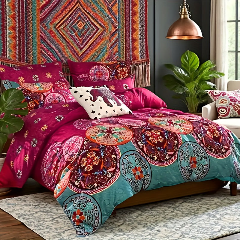 Bohemian Print Quilt Set 2/3pcs - Soft Microfiber Lightweight All-Season Bedding for Double Bed Large and Extra Large Perfect Gift for Valentine's Day Wedding and Girls