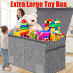 Extra Large Collapsible Storage Box 31.7 Gal with Lid – Foldable Kids Toy Chest Organizer Bin for Boys & Girls, Bedroom, Living Room & Nursery, Sturdy Basket in Black, Beige & Dark Grey