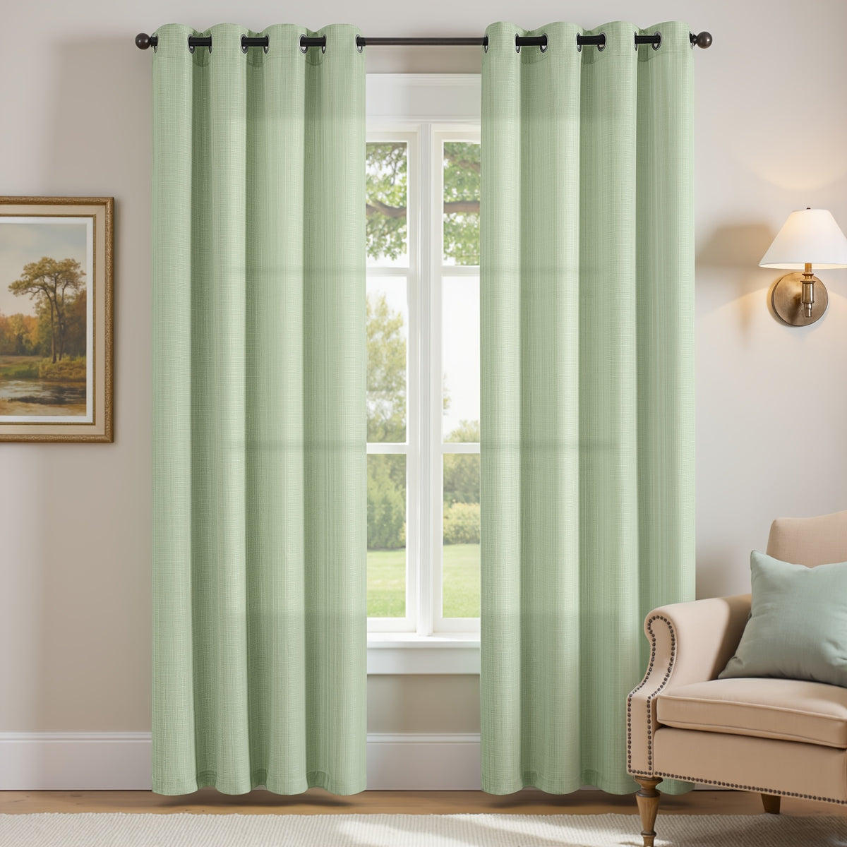 100% Blackout Curtains - 4 Panel Set, Boho Rustic Textured Grommet Drapes for Living Room & Bedroom, Privacy & Room Darkening, 4 Colors