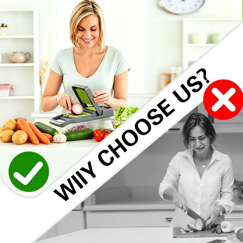 22-in-1 Vegetable Chopper & Mandoline Slicer with Container – 8 Interchangeable Blades, Onion Chopper, Food Dicer, Egg Separator & Finger Guard – All-in-One Kitchen Gadget for Veggie & Fruit Prep