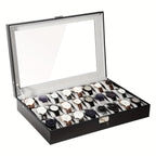 24-Slot Watch Box Organizer with Large Glass Lid & Key Lock, Faux Leather Watch Display Case for Men & Women, Tabletop Jewelry Storage Box for Watches, Wristwatch Collection Gift