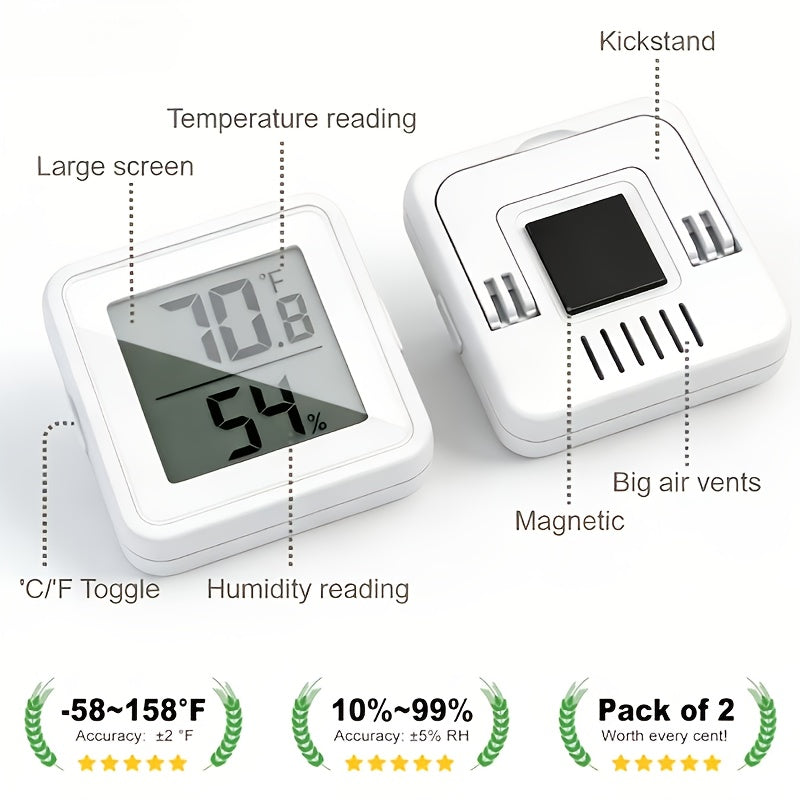 4 Pack Digital Thermometer Hygrometer – Indoor Temperature & Humidity Monitor with Large Dual Display, Magnetic Base & Stand, °C/°F Switchable