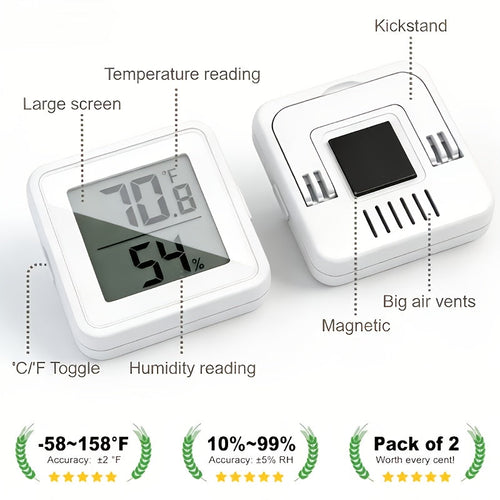 4 Pack Digital Thermometer Hygrometer – Indoor Temperature & Humidity Monitor with Large Dual Display, Magnetic Base & Stand, °C/°F Switchable