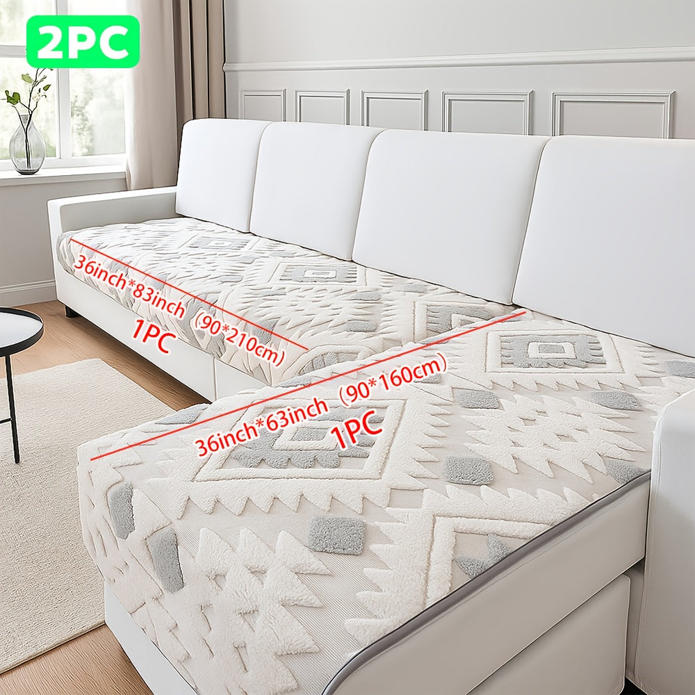 Bohemian Jacquard Sofa Cover Set 2pcs - Plush Thick Non-Slip L-Shaped Geometric Pattern Pet-Friendly All-Season Sofa Protector Machine Washable for Sectional Couches and Loveseats
