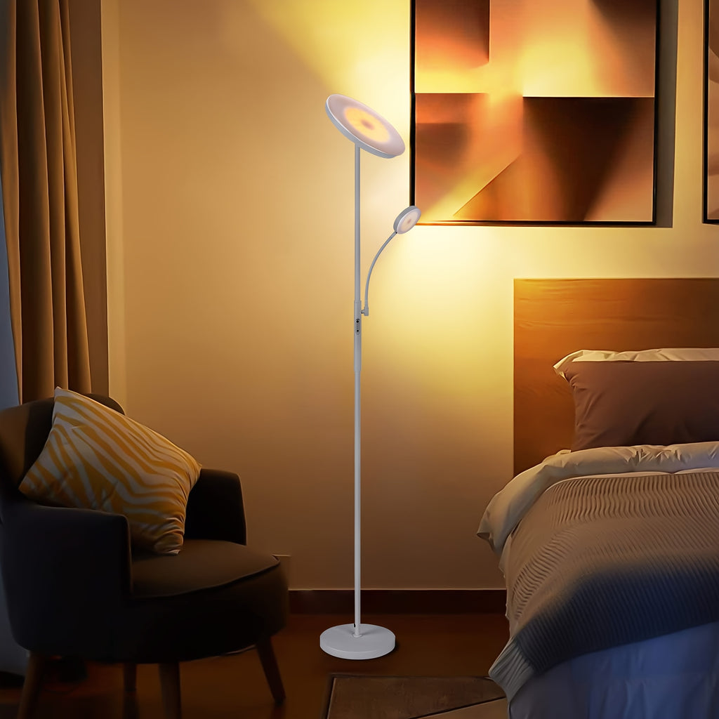 LED Torchiere Floor Lamp 27W+7W Dual Light with Reading Arm, 4 Color Temperatures, Dimmable, Remote & Touch Control – Home & Office Standing Lamp | Nuvia Haven