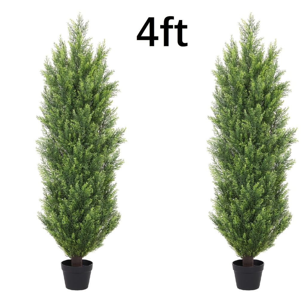 Artificial Cedar Topiary Trees 2-Pack - UV-Resistant Faux Greenery for Outdoor & Indoor, Modern Faux Topiary for Patio, Garden, Entryway & Office Decor
