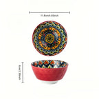 Bohemian Mandala Ceramic Bowl Set 6 Piece Mediterranean Style Colorful Paisley Tableware Microwave Safe Soup Dessert Noodle Salad Bowls for Family Gatherings