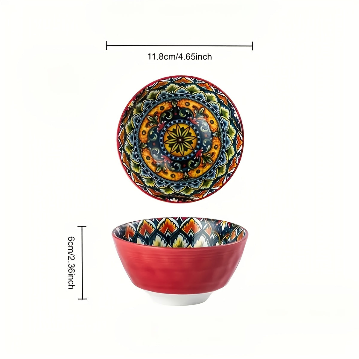 Bohemian Mandala Ceramic Bowl Set 6 Piece Mediterranean Style Colorful Paisley Tableware Microwave Safe Soup Dessert Noodle Salad Bowls for Family Gatherings