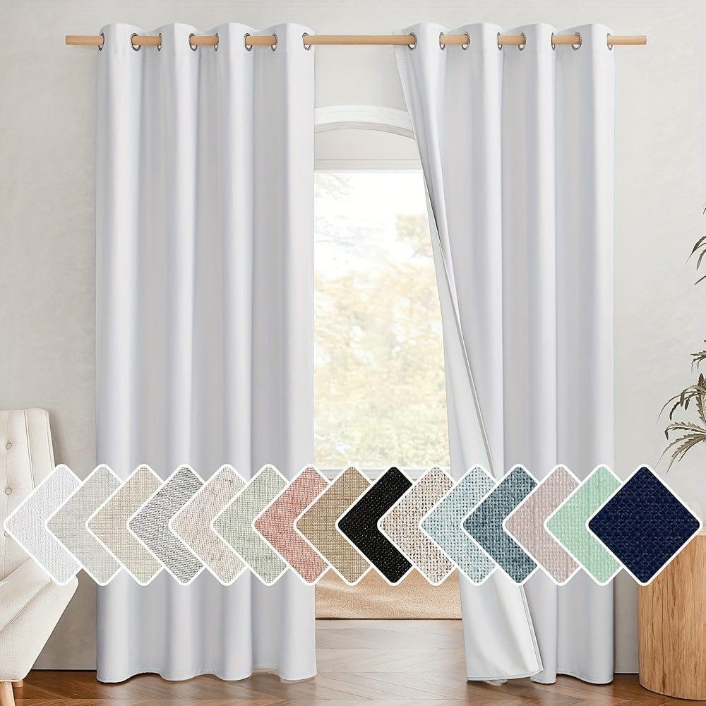Linen Blackout Curtains 2 Panels 100% Farmhouse Grommet Top – Thermal Insulated Thick Window Drapes for Living Room Bedroom, 11 Colors 6 Sizes