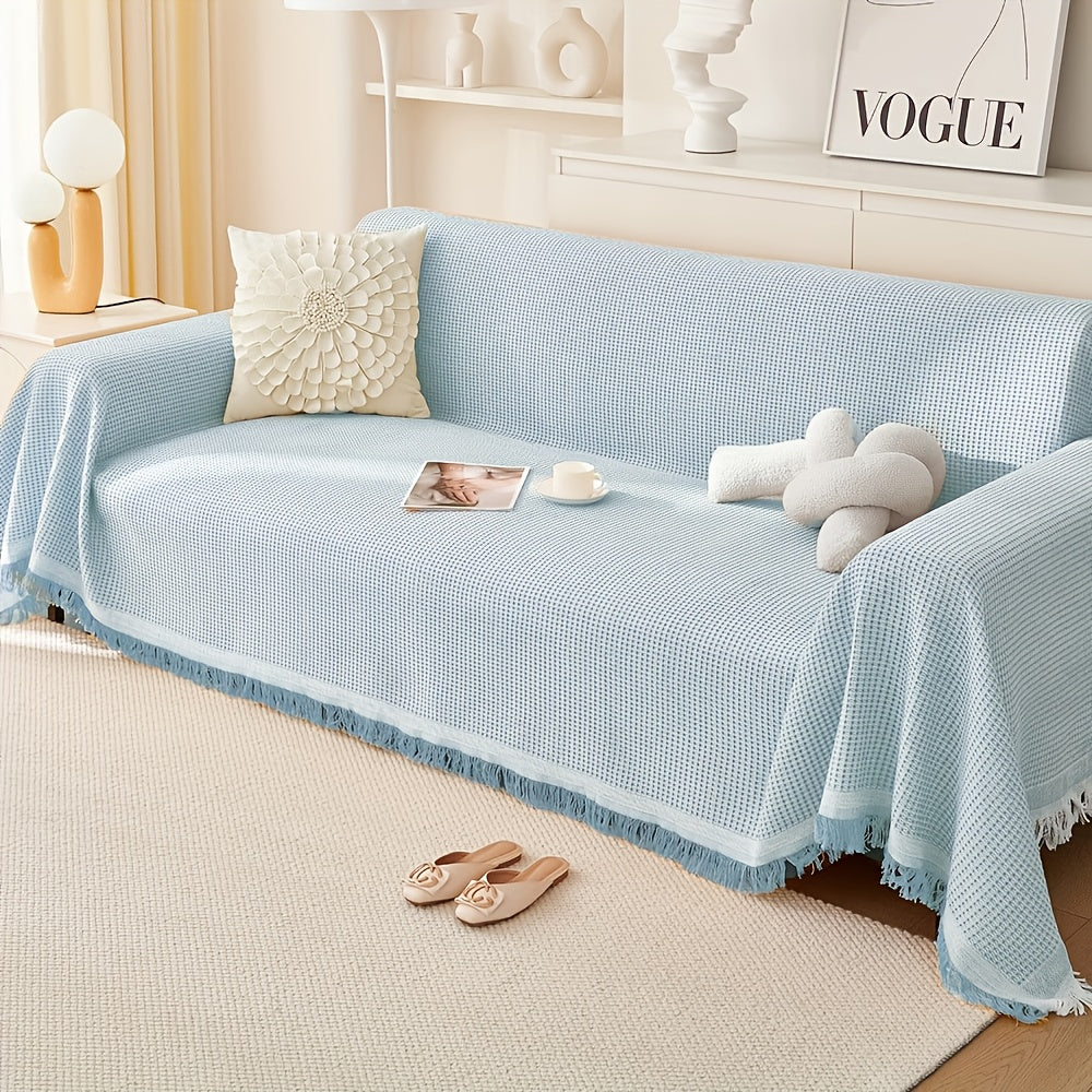 Tassel Sofa Cover Scratch-Resistant & Breathable, Multifunctional Boho Couch Cover Slipcover for All Seasons, Easy-Fit Fashionable Settee Throw Cover for Living Room Sofa