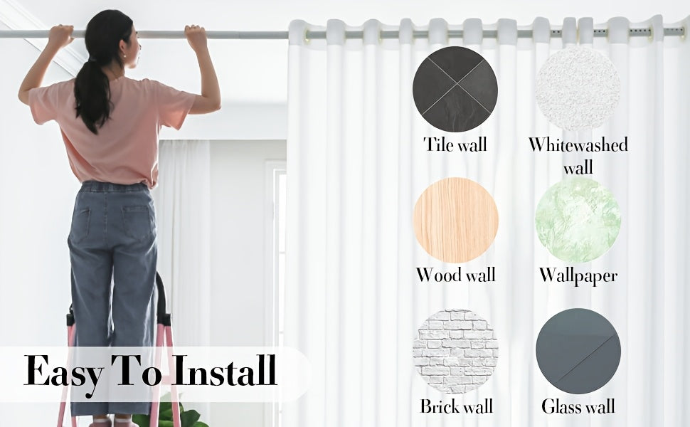 Tension Curtain Rod Adjustable 51-148 Inch No Drill Heavy Duty – Extra Long Spring Pressure Rod for Bathroom Shower Window Patio, White
