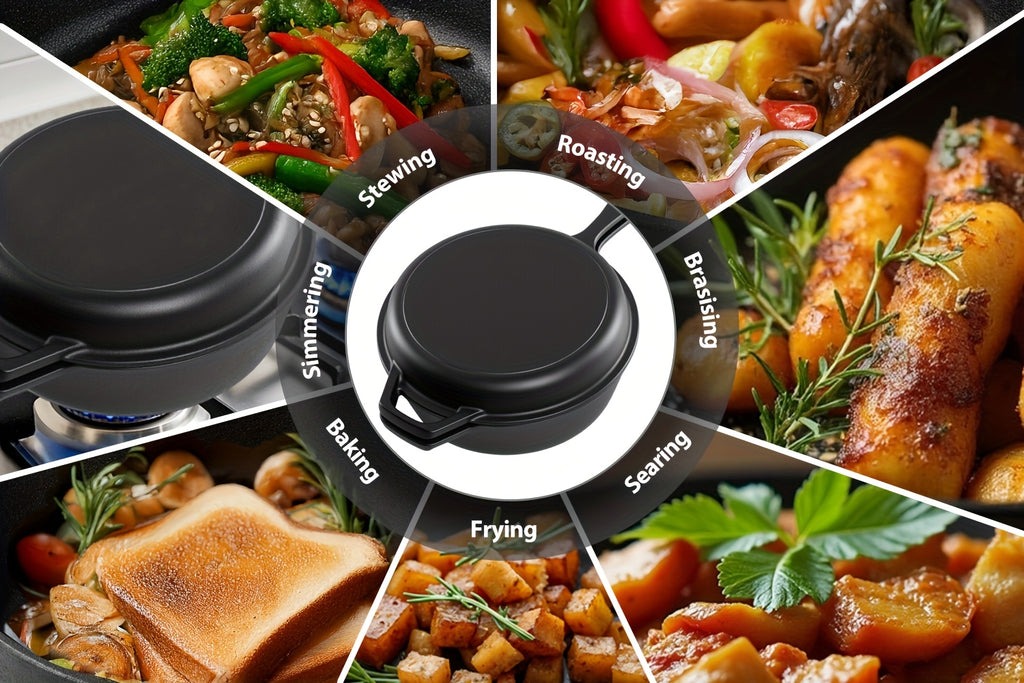 Pre-Seasoned Cast Iron Dutch Oven & Frying Pan Set – 2-in-1 Deep Pan + Skillet for Baking, BBQ, Stovetop & Induction | Indoor & Outdoor Cookware