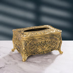 European Retro Luxury Tissue Box Cover | Decorative Antique-Style Facial Tissue Holder for Living Room, Bathroom & Restaurant | Antique Gold, Silver or Vintage Red