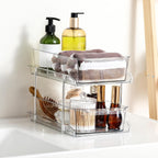 Transparent Pull-Out Storage Organizer – Double-Layer Slide-Out Cabinet Basket for Bathroom Vanity, Under-Sink & Kitchen, Space-Saving Plastic Shelf (1 or 2pcs)