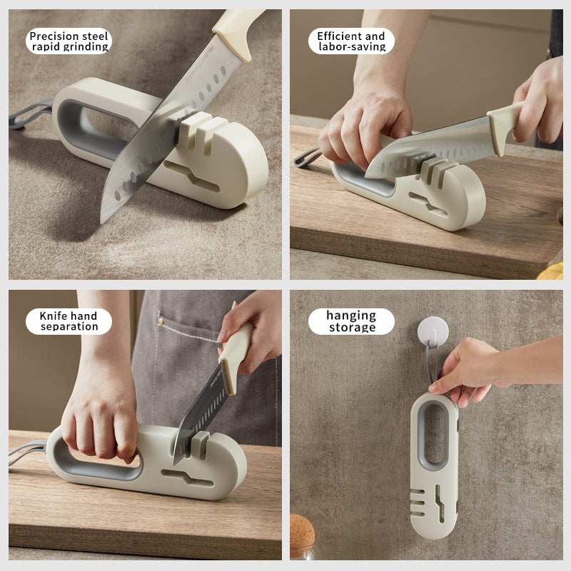 4-Stage Knife Sharpener Professional Manual Sharpener - Multi-Purpose Kitchen Knife Sharpener for Ceramic, Scissors & Hunting Knives, Anti-Slip Ergonomic Handle, Stone Design Blade Sharpener