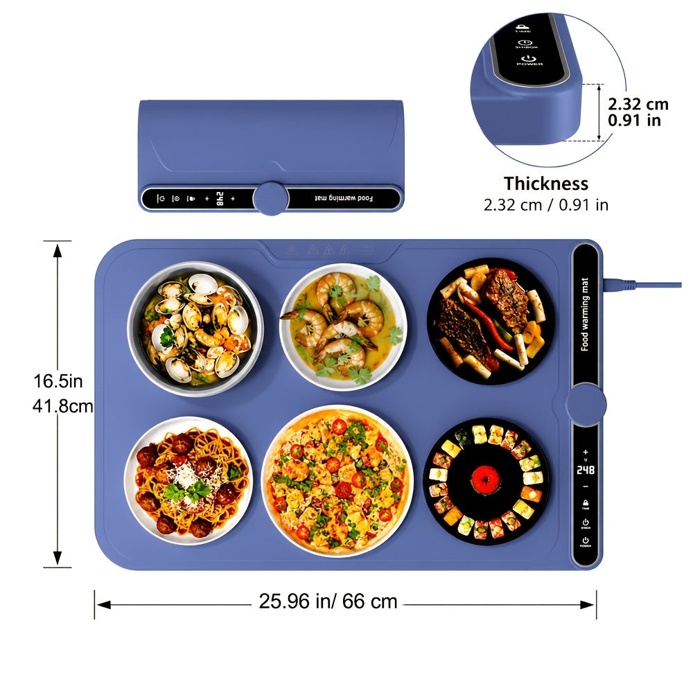 Roll-Up Electric Food Warming Mat with 6 Temperature Levels & 6-Hour Timer – Full Surface Heating Tray for Holiday Parties, Buffets & Entertaining