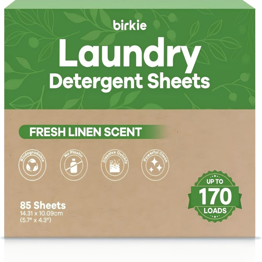 Laundry Detergent Sheets 170 Loads – 85 Sheets Liquid-Free Eco-Friendly Formula, Fresh Linen Fragrance, No Plastic Jug, HE Compatible, Available in Multi-Packs