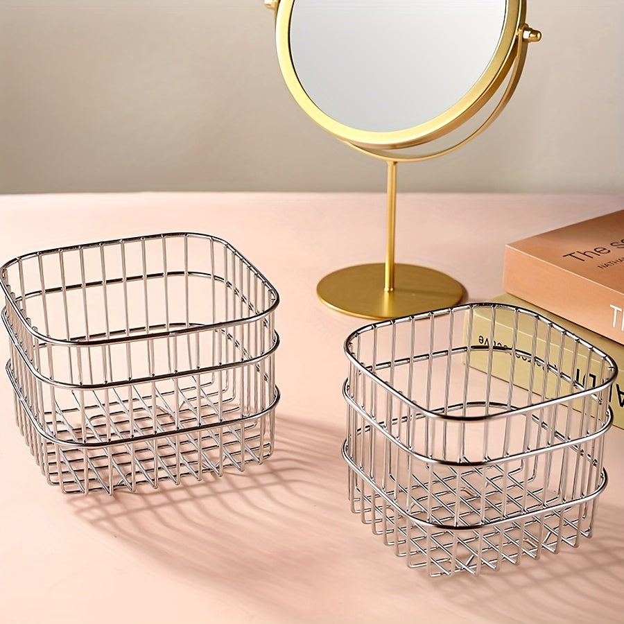 Open-Weave Storage Basket Organizer 1 or 2 Pack Multi-Purpose Bin for Bathroom Kitchen Desk Shelf Sleek Sturdy Contemporary Home Organization