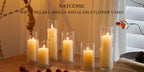 White Pillar Candles with Clear Glass Hurricane Candle Holders – Elegant Cylinder Vases for Wedding Centerpieces, Parties, Home & Office Decor, Table Decorations