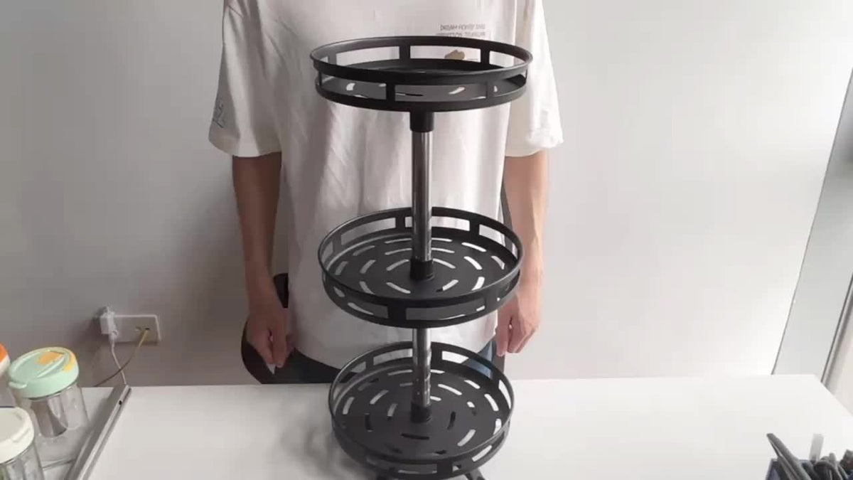 3 Tier Rotating Spice Rack Organizer Metal Turntable for Kitchen Countertop - Spinning Spice Jar Seasoning Storage Rack Black