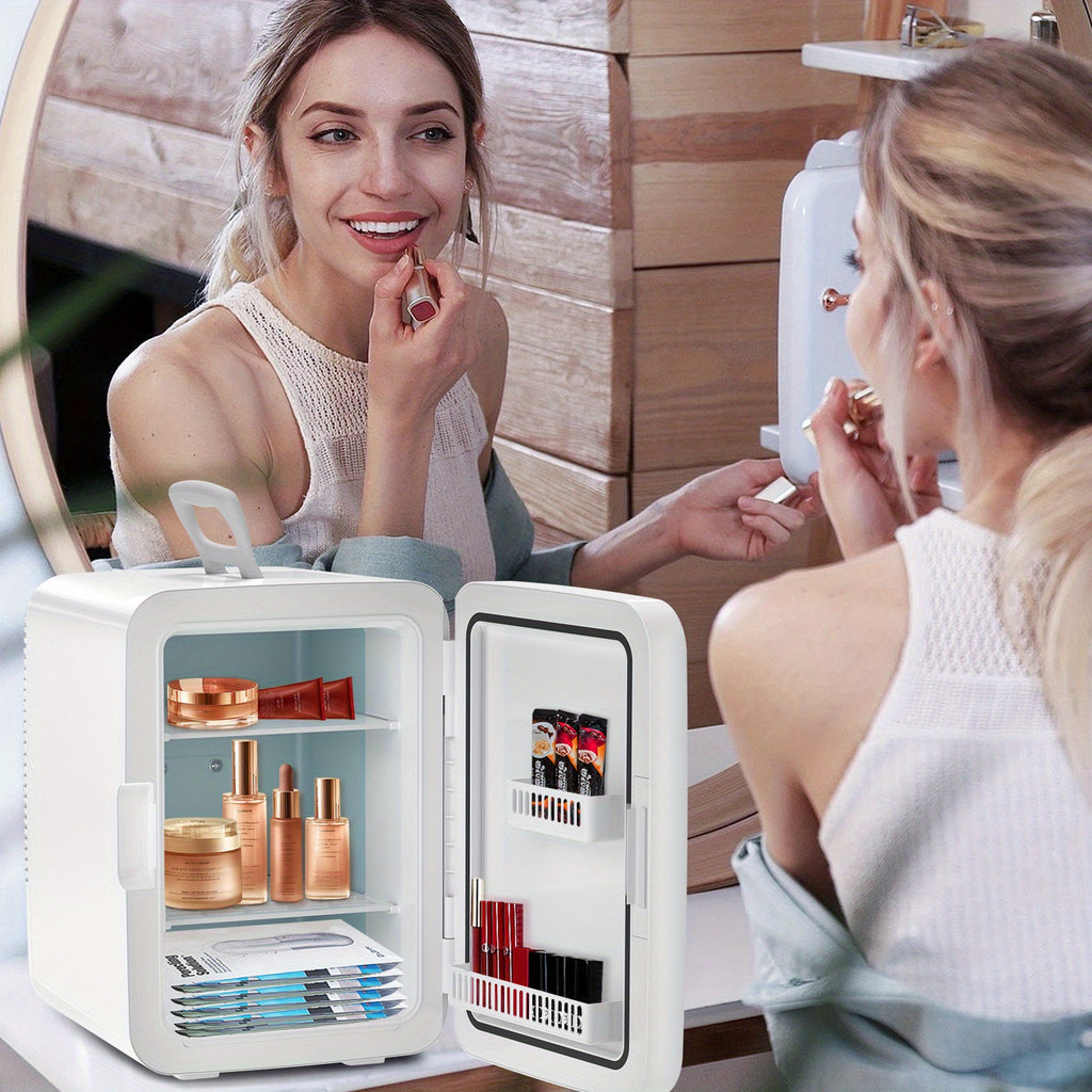Portable Mini Fridge 15 Can 10 Liter Cooler with AC & DC Adapters – Compact Skincare & Beverage Refrigerator for Bedroom, Dorm, Office & Car – 1.06 or 2.64 Gal
