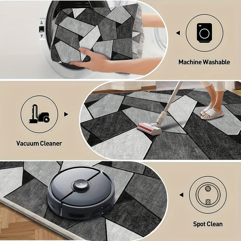 Soft Area Rug Grey White – Modern Low Pile Carpet for Bedroom Living Room, Non-Slip Backing, Machine Washable, 3x5 4x6 5x7 ft