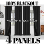 Blackout Curtains 4 Panel Set Rod Pocket – 100% Thermal Insulated Noise Reducing Solid Polyester, Laminated Lining, 7 Colors 7 Sizes
